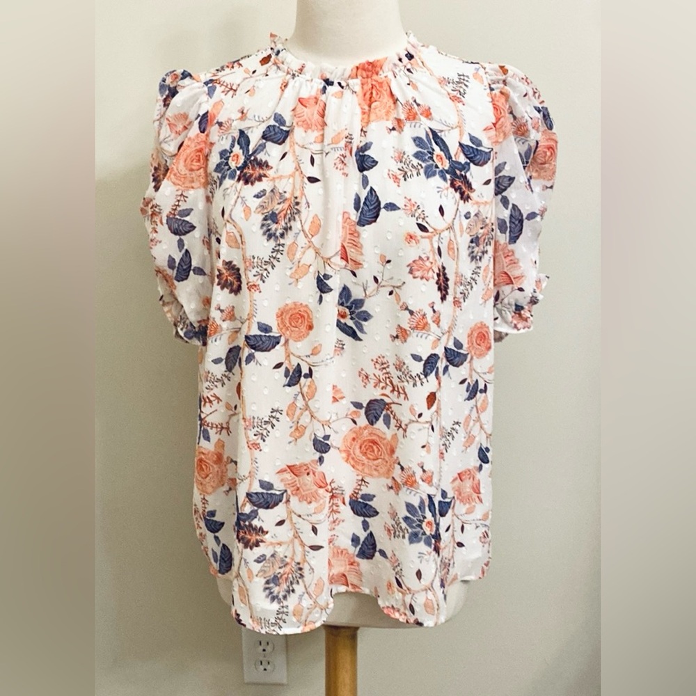 Rachel Zoe White Orange Purple Floral XL Boho Chic Bloomcore Romantic Ruffle Top - Picture 1 of 14